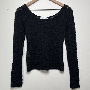 MNG Mango Women y2k‎ Sheer Crinkle Top Medium Black Witchy Whimsigoth Grunge